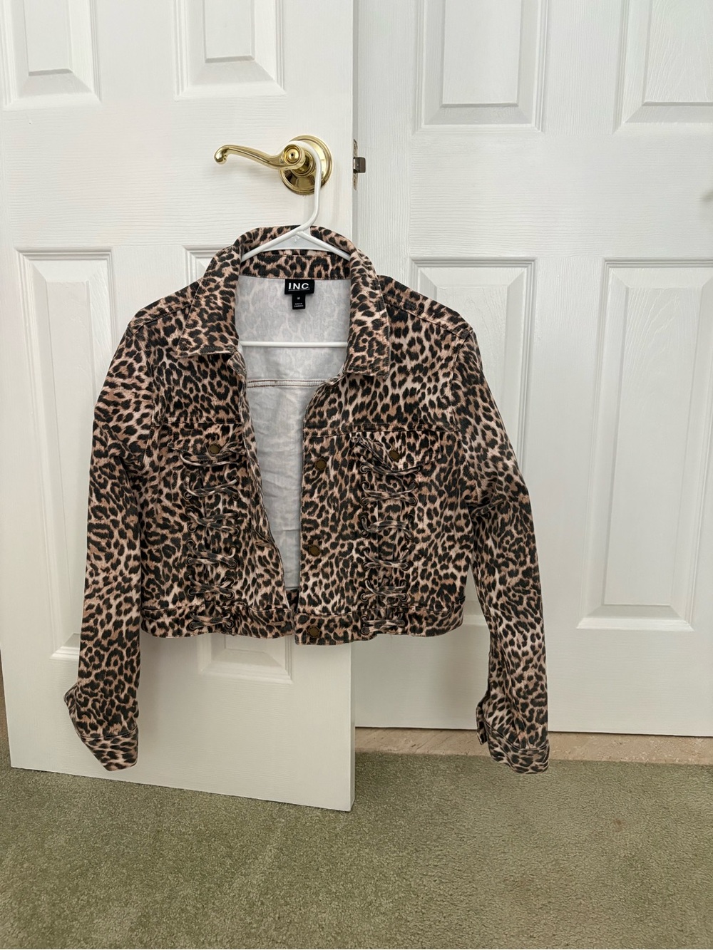 INC International Concepts Cropped Leopard-Print Jacket - Tan & Black